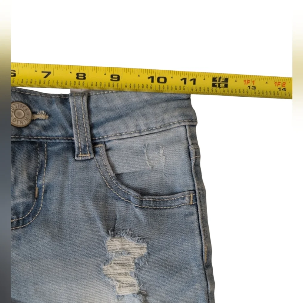 Nwt Justice Midi Denim Short Light Wash Frayed Soft Stretchy Comfy Girl Kids 7 - Picture 4 of 6